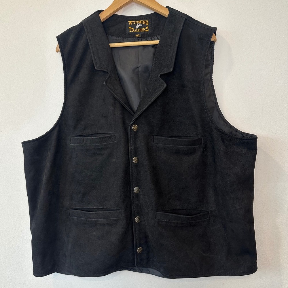 Wyoming Traders Mens XXL Black Suede Leather Western Cowboy Vest Cinch Back